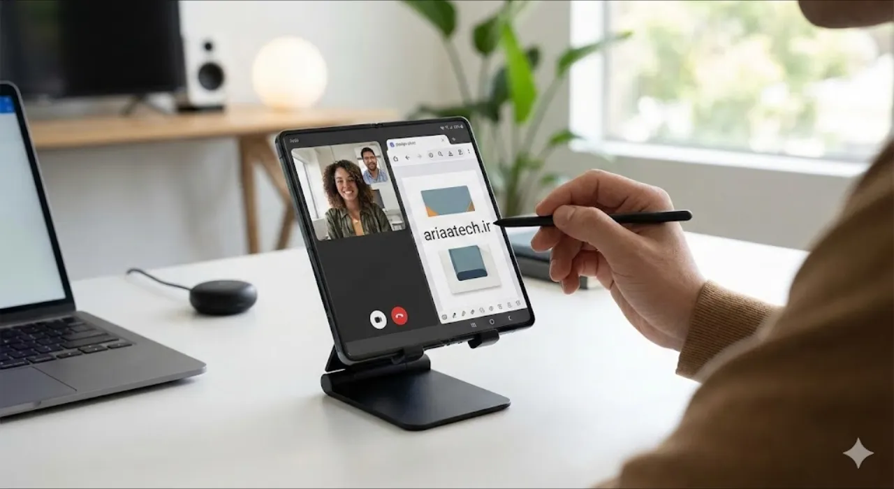 تصویر نحوه تقسیم صفحه نمایش Galaxy Z Trifold برای چند وظیفه‌ای